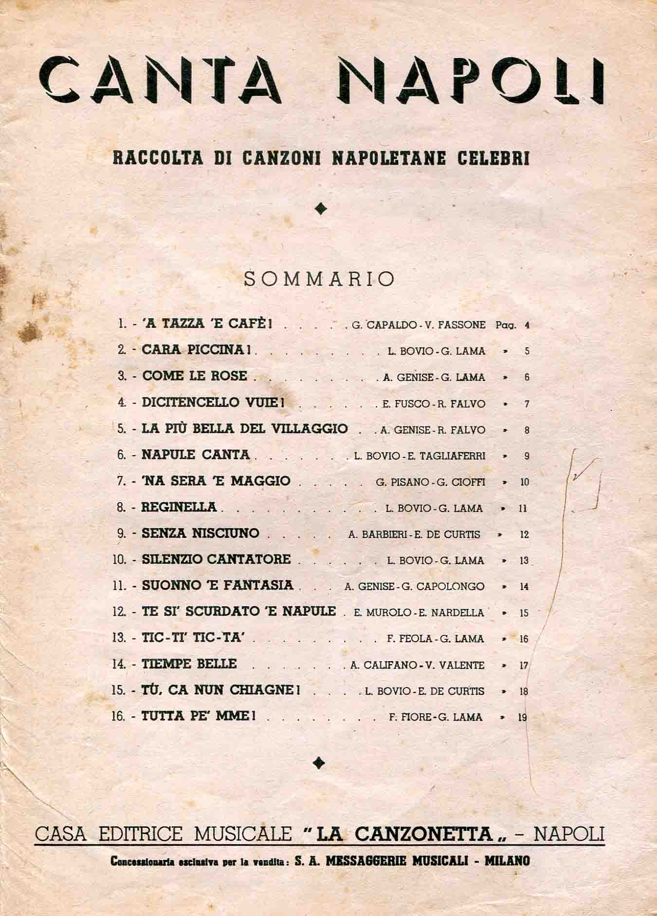 Canta Napoli. Raccolta di canzoni napoletane celebri